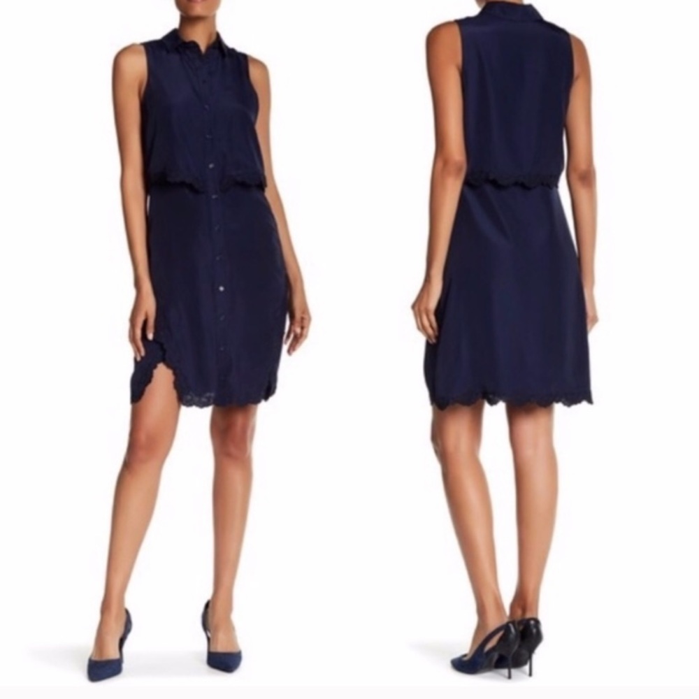 PARKER Overlay Button Front Shirt Dress M
